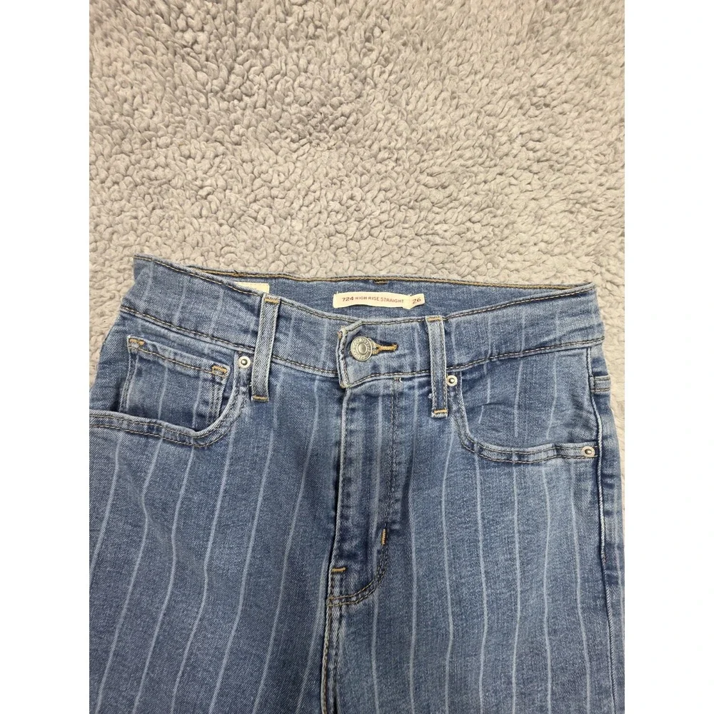 LEVI'S 724 High Rise Straight Jeans Dark Blue Pinstripe‎ W26 L26 Women's Slim SF